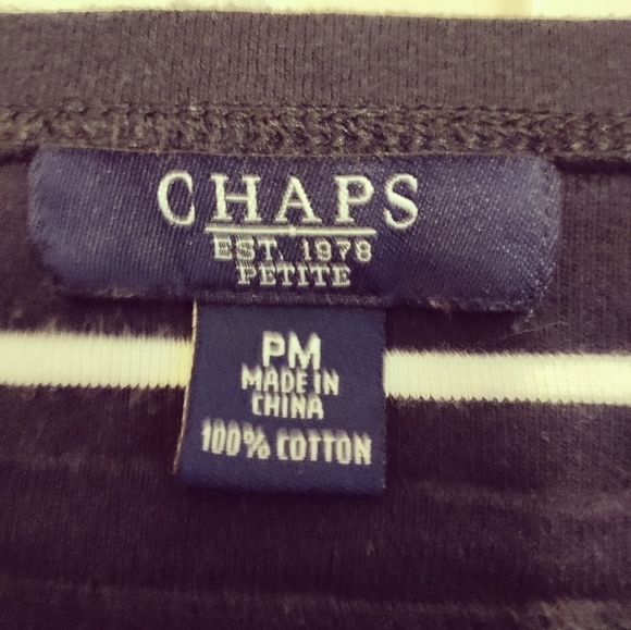 Chaps petite medium top black with white stripes tie accent on sides 3/4 sleeve - Picture 4 of 6